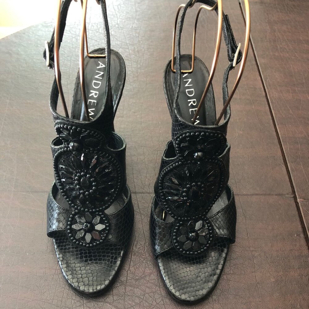 ANDREW GN Black Embellished Python Stiletto Sandals Size 40 US 9 ($550)